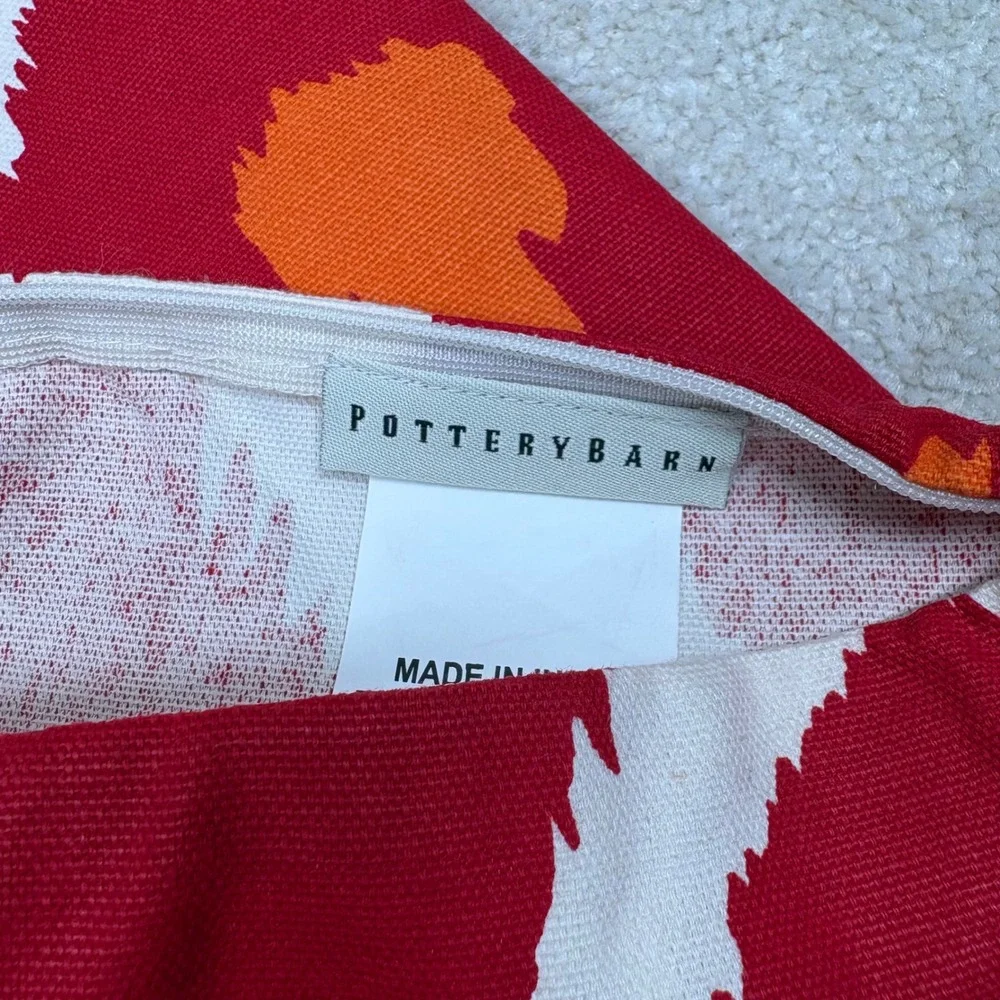 Pottery Barn Set 3 Pillow Covers 20x20 Red Poppy Yellow Floral Ikat Cotton Linen